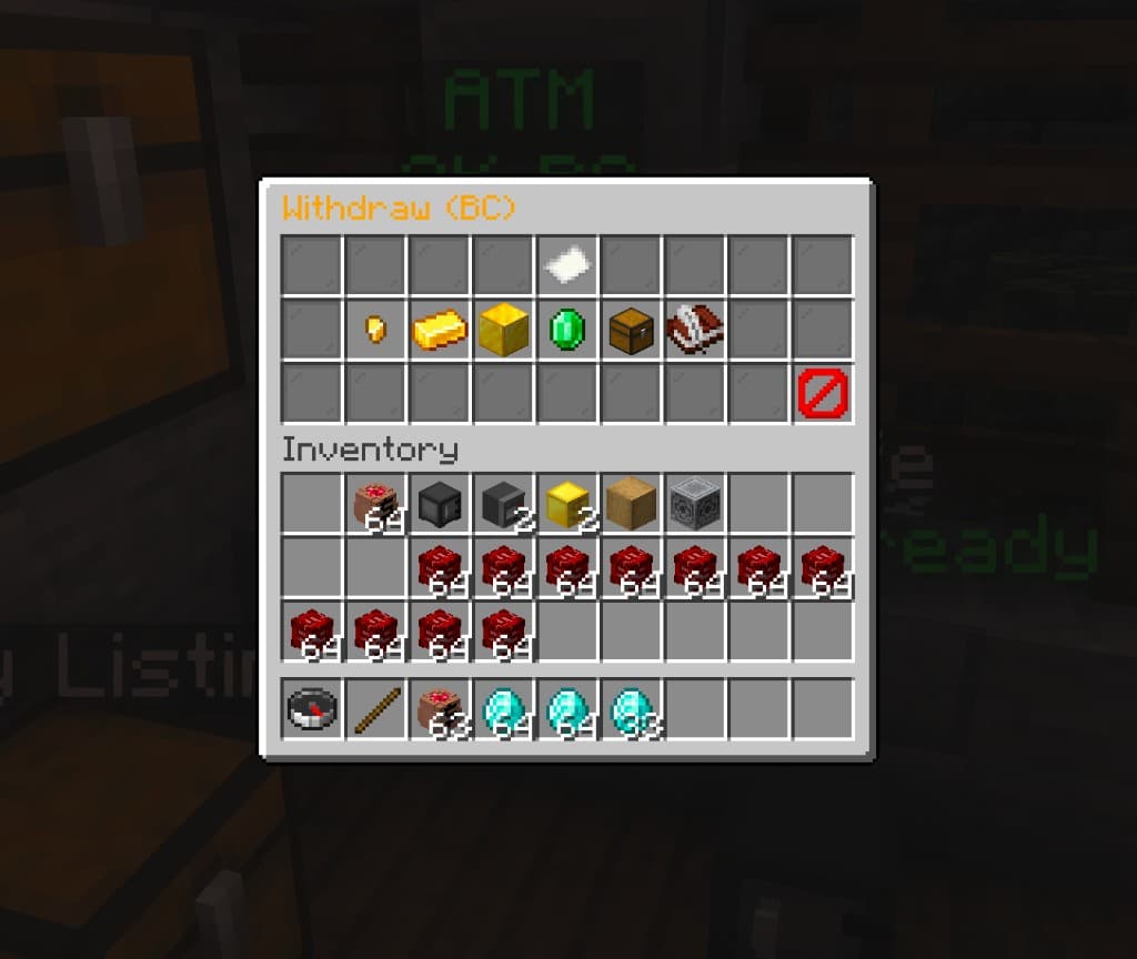 ATM withdraw GUI — preset amounts and fill inventory options