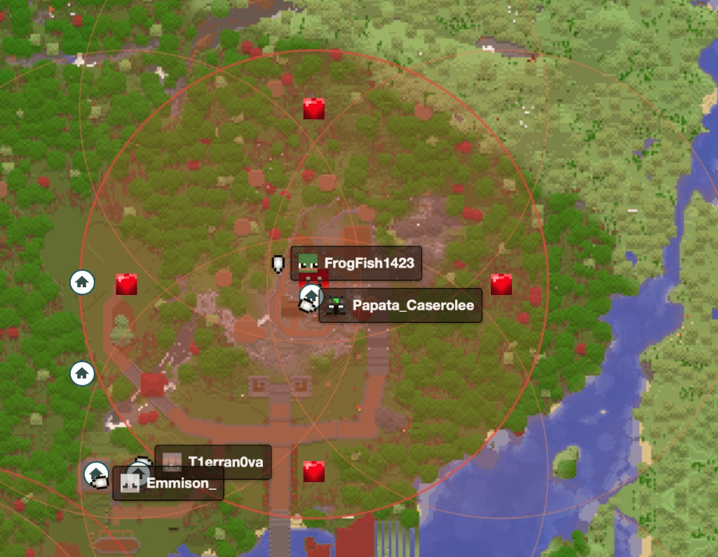 The same claim shown on the live server map with its radius rings