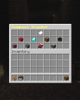 Compass Tracker menu — bunker, claim, safezone, valuables, bed, ruins, builds, and players