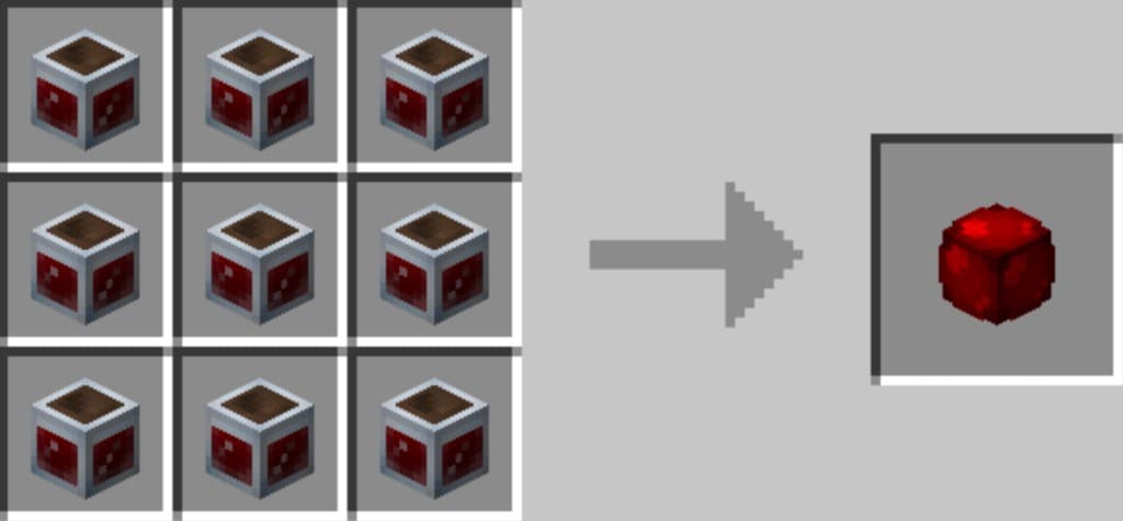 Crafting recipe — 9 Jars of Blood makes one Blood block