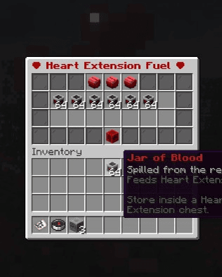 Heart Extension Fuel GUI with Jars of Blood stored