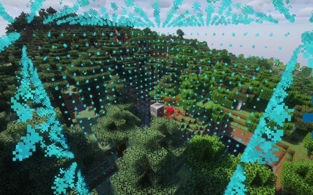 Nest employment zone visible with cyan particle outline in a forest