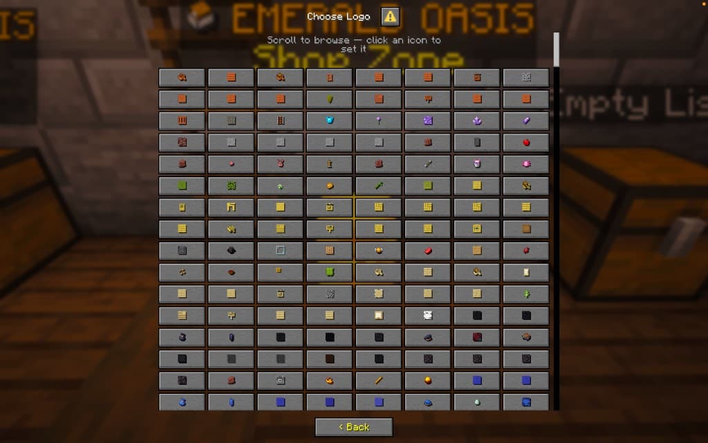 Choose Logo menu — scroll every item icon to set the shop logo