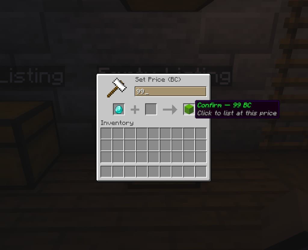 Set Price anvil — enter BC price and confirm with the green block